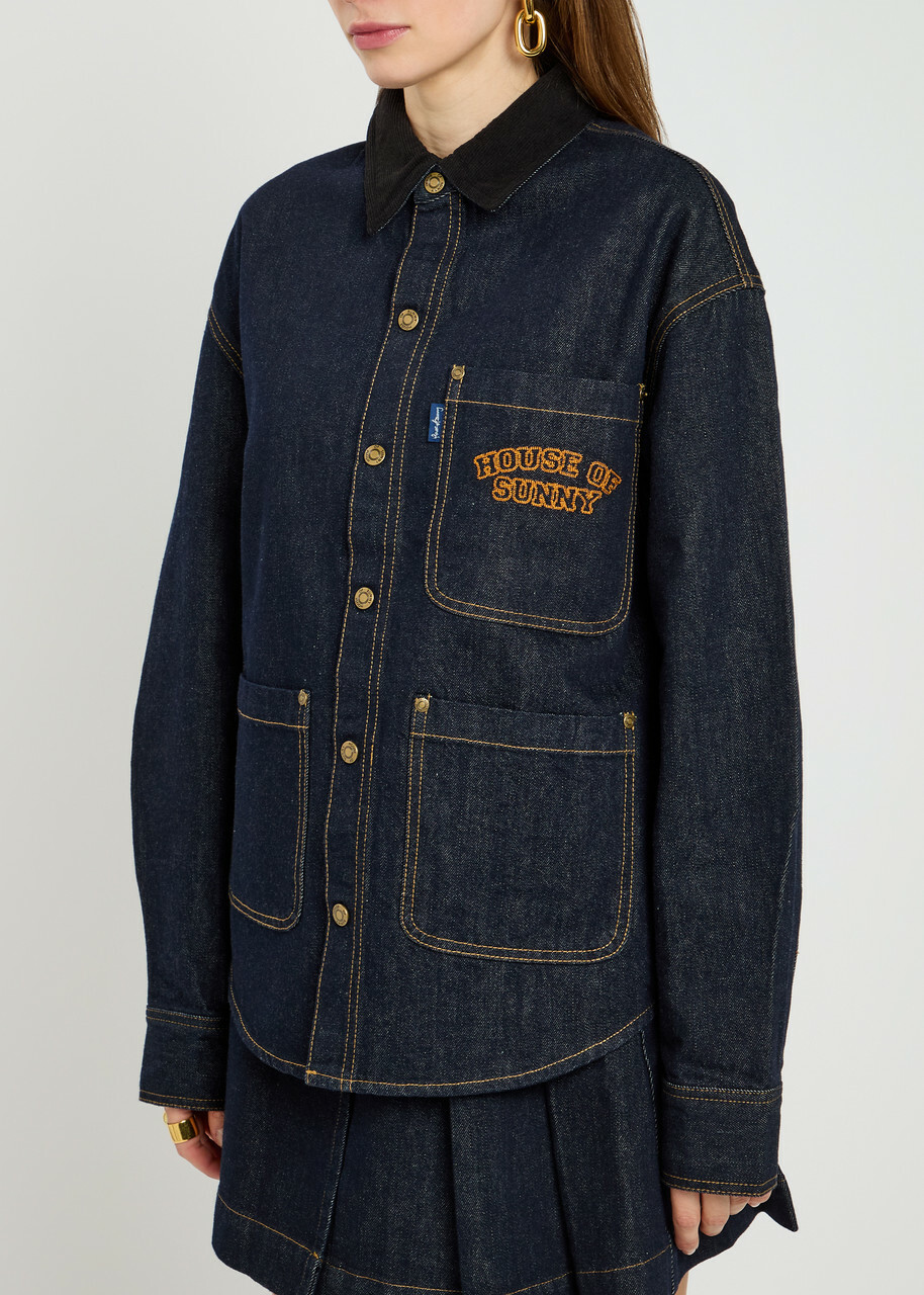 House OF Sunny Designer-embroidered Denim Shirt Indigo
