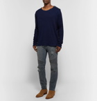 Balmain - Slim-Fit Ribbed Distressed Stretch-Denim Jeans - Men - Dark denim