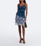 Jacques Wei Embellished leather-trimmed lace miniskirt