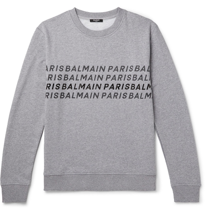Photo: Balmain - Logo-Print Mélange Loopback Cotton-Jersey Sweatshirt - Gray
