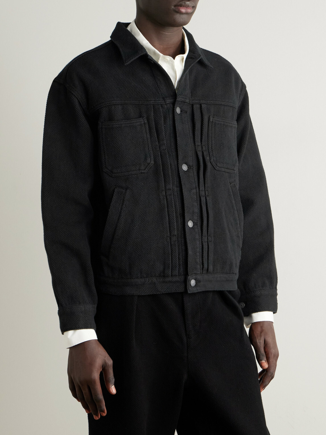 Blue Blue Japan - Pleated Textured-Cotton Jacket - Black