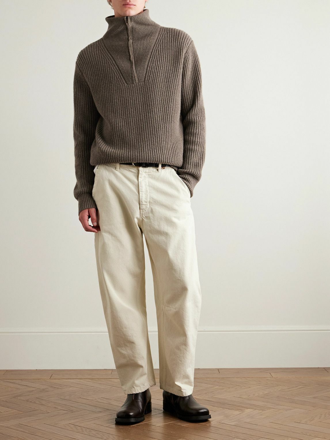Nili Lotan - Heston Ribbed Cashmere Half-Zip Sweater - Green