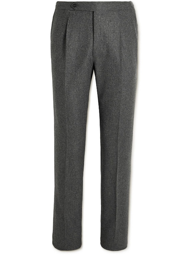 Photo: De Petrillo - Straight-Leg Pleated Brushed Virgin Wool-Flannel Trousers - Gray