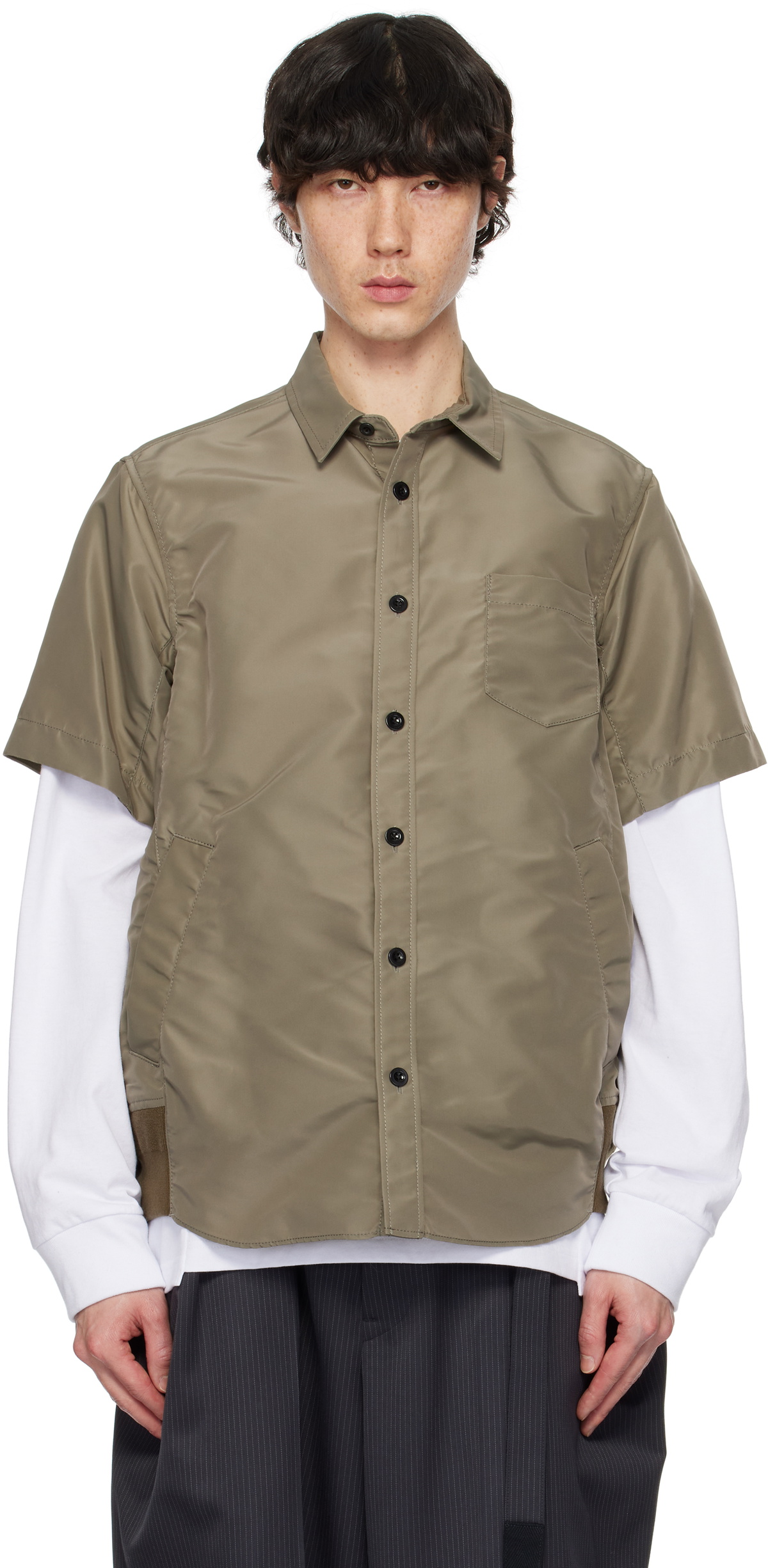 sacai Taupe Nylon Twill Shirt Sacai