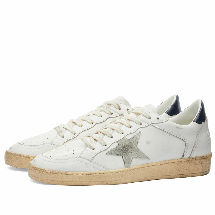 Photo: Golden Goose Men's Ball Star Leather Sneakers in White/Ice/Night Blue