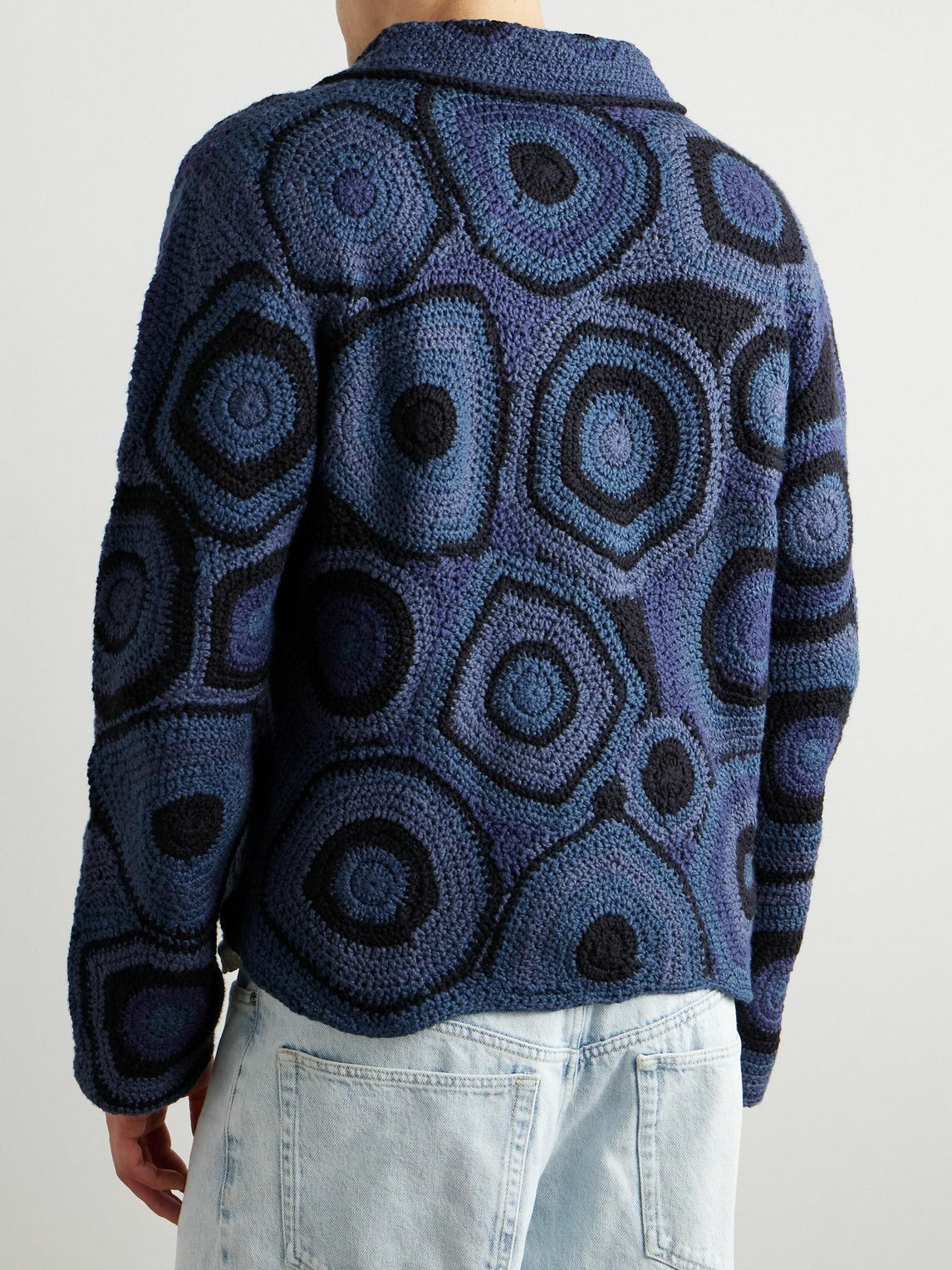 The Elder Statesman - Strata Crocheted Cotton Jacket - Blue