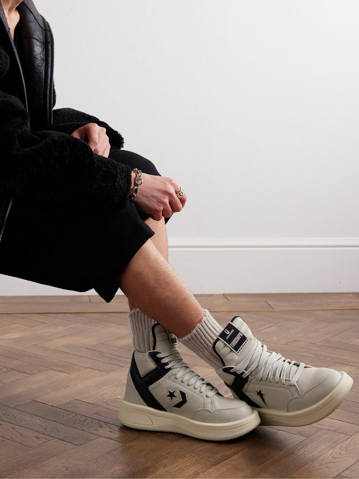 RICK OWENS    TURBOWPN ブランドレザーハイトップスニーカー RICK OWENS + Converse Turbowpn leather high-top sneakers