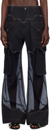 Andersson Bell Black Sheer Denim Cargo Pants