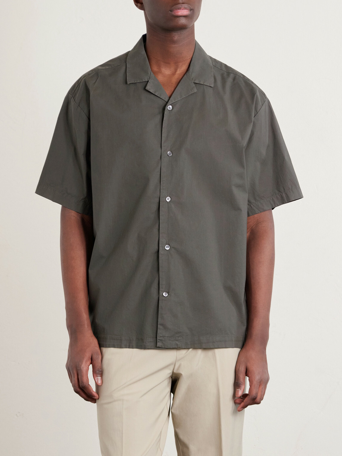 James Perse - Camp-Collar Cotton-Blend Poplin Shirt - Green