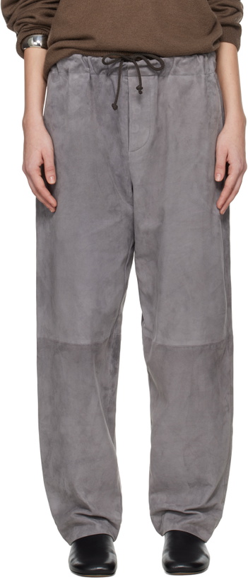 Photo: Meta Campania Collective Gray Ed Unlined Drawstring Lamb Suede Trousers