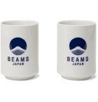 BY JAPAN - Beams Set of Two Logo-Print Ceramic Cups - Neutrals