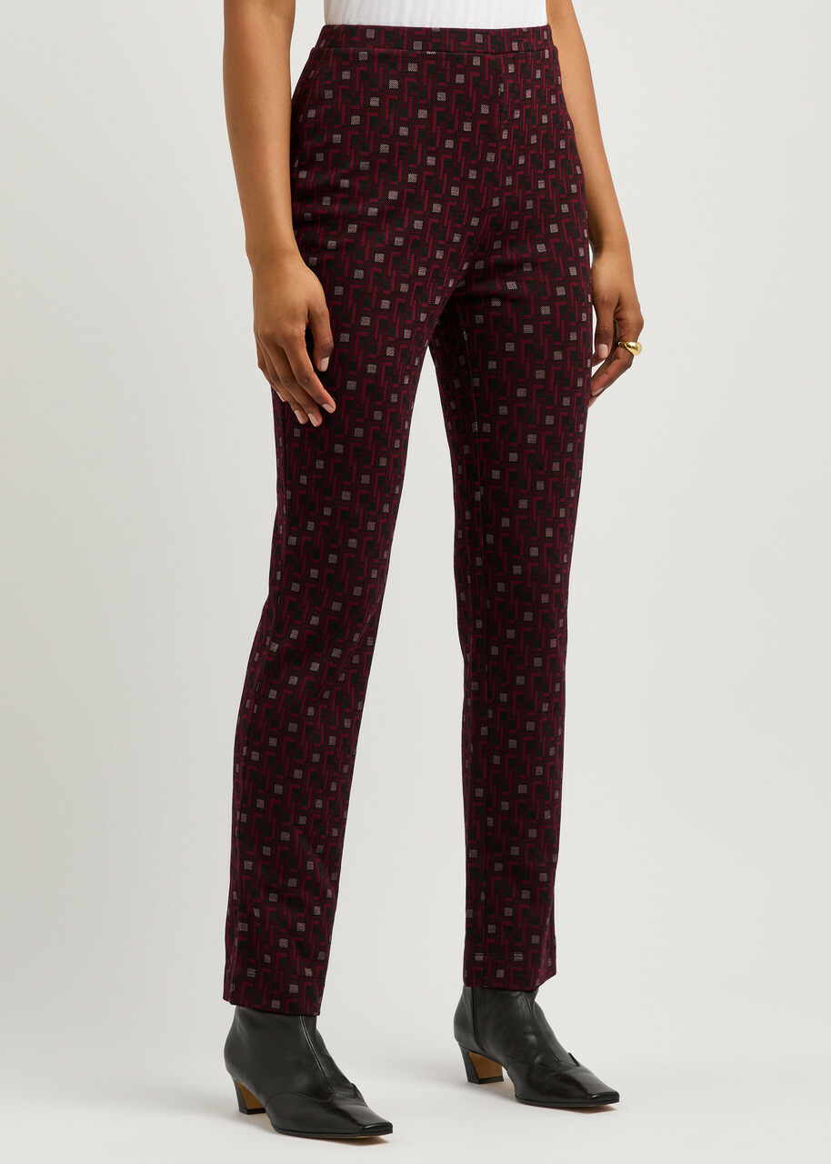 Diane Von Furstenberg Tavolara Jacquard Slim-leg Knitted Trousers Plum