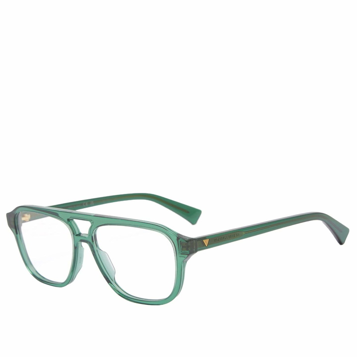 Photo: Bottega Veneta Eyewear Men's Bottega Veneta Triangle Stud Optical Glasses in Green/Transparent 