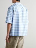 LOEWE - Camp-Collar Logo-Embroidered Gingham Cotton-Poplin Shirt - Blue