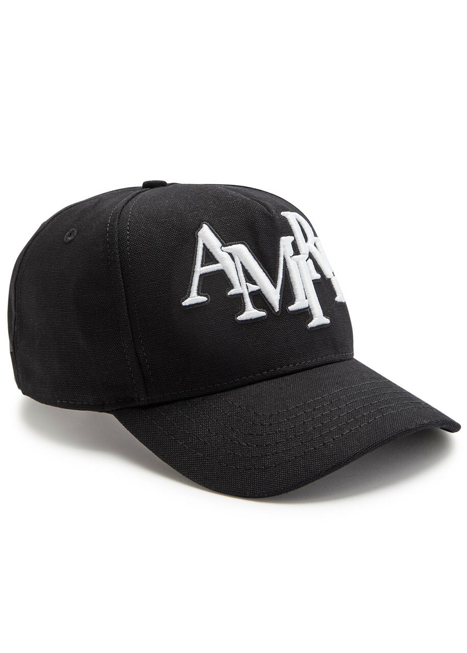 AMIRI Men's Staggered Logo Trucker Hat in Black/Alabaster Amiri