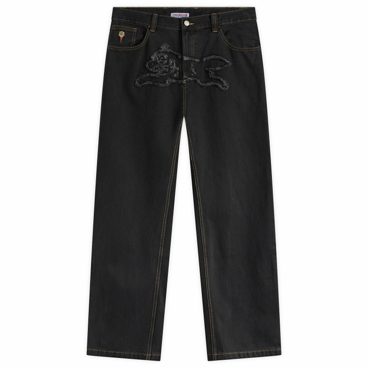 Photo: ICECREAM Men's Applique Running Dog Double Scoop Denim Pants in Black