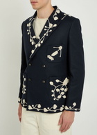 Bode Snowdrop Embroidered Wool-blend Blazer Navy