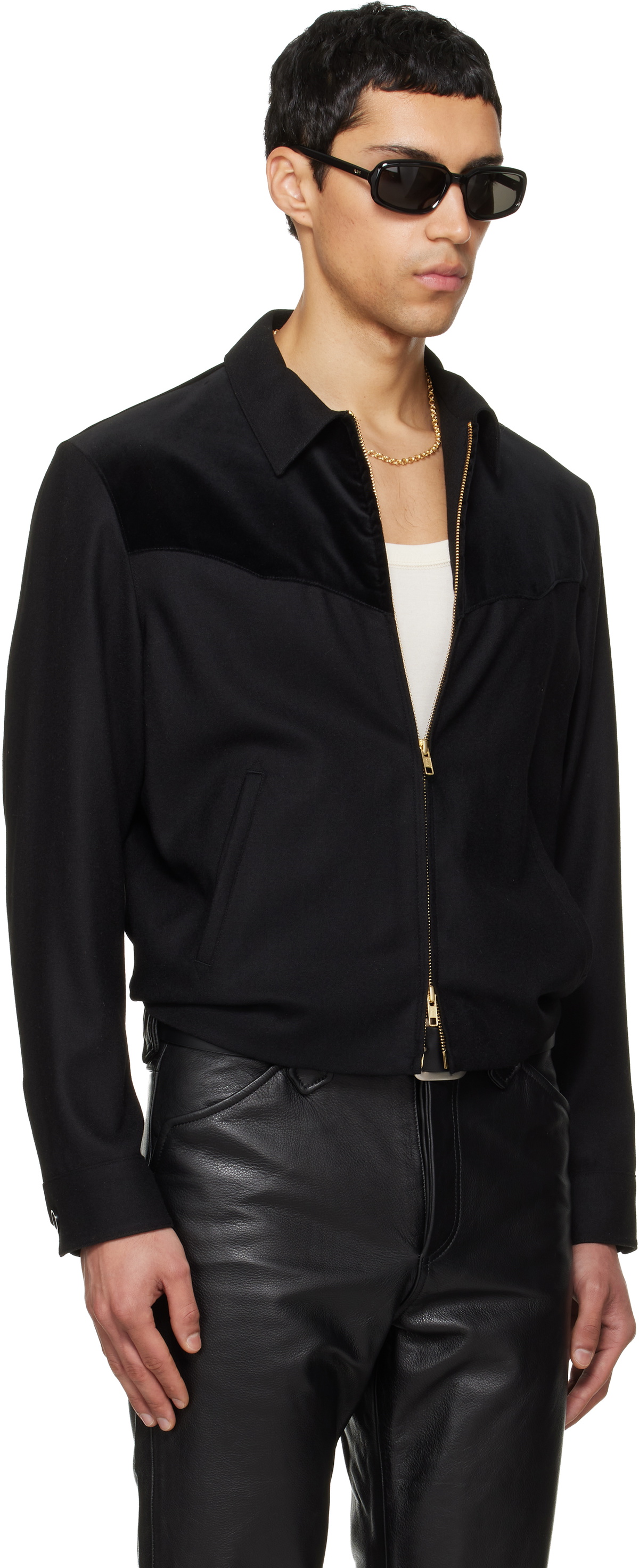 TONYWACK Black Wool Velvet Trimmed Blouson Jacket