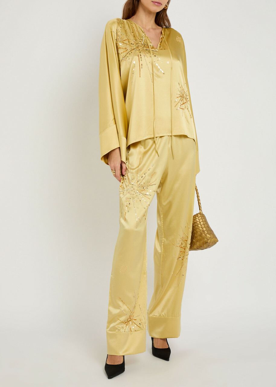 Bernadette Naomi Embellished Stretch-silk Blouse Yellow