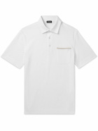 Zegna - Leather-Trimmed Cotton-Piqué Polo Shirt - White