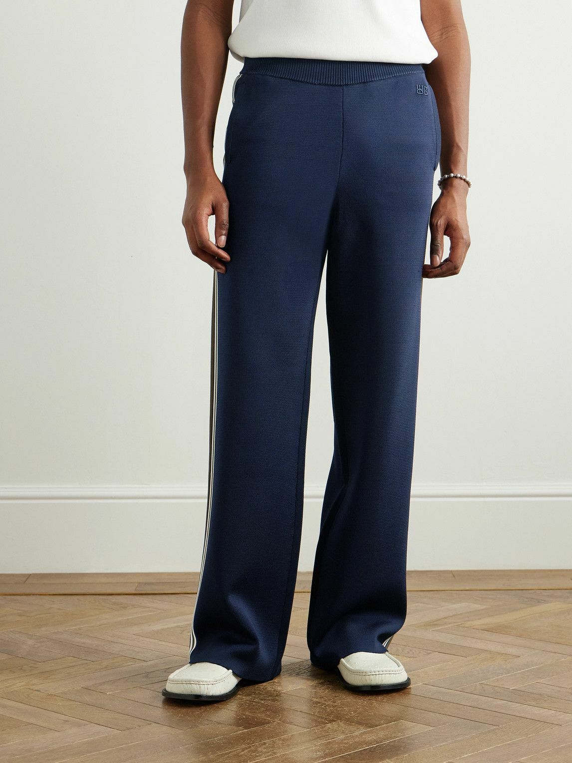Wales Bonner - Straight-Leg Striped Knitted Track Pants - Blue