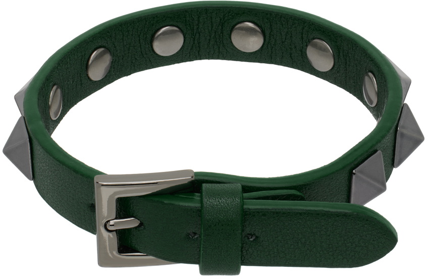 Valentino Garavani Green Rockstud Leather Bracelet