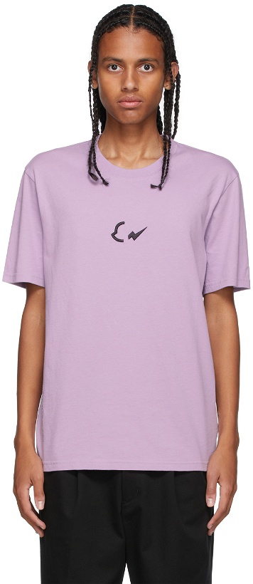 Photo: Moncler Genius 7 Moncler FRGMT Hiroshi Fujiwara Purple Embroidered Logo T-Shirt