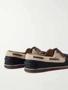 Brunello Cucinelli - Suede-Trimmed Full-Grain Leather Boat Shoes - Blue