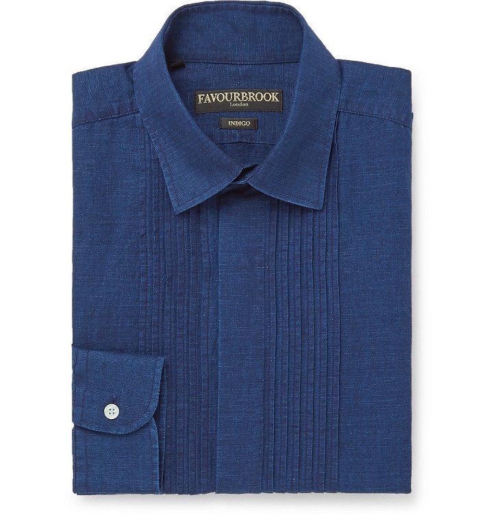 Photo: Favourbrook - Bib-Front Cotton and Linen-Blend Shirt - Blue