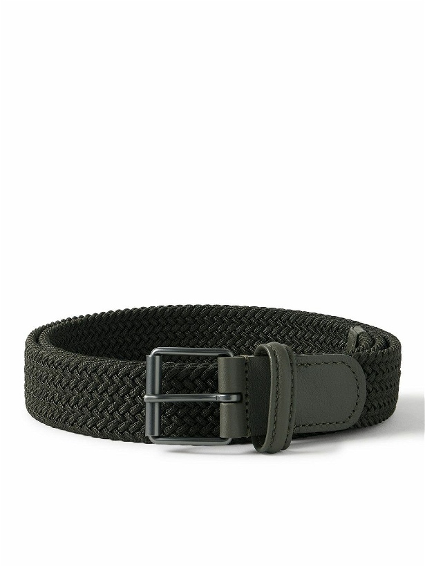 Photo: Anderson's - 3cm Leather-Trimmed Woven Elastic Belt - Green