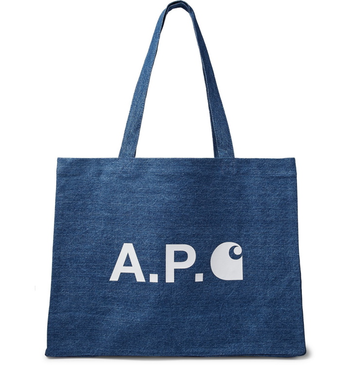 Photo: A.P.C. - Carhartt WIP Logo-Print Denim Tote Bag - Blue