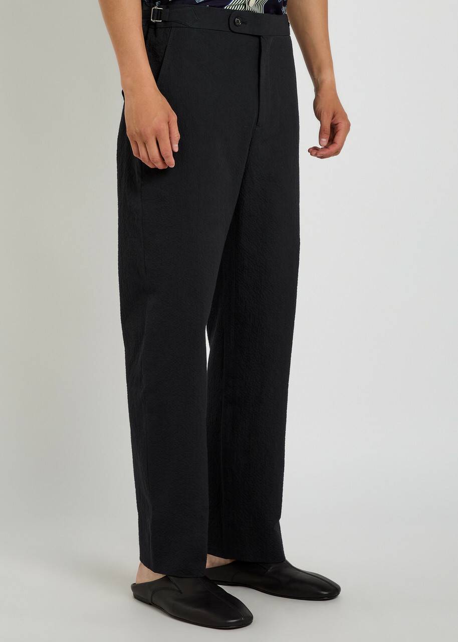 Bode Straight-leg Seersucker Trousers Navy