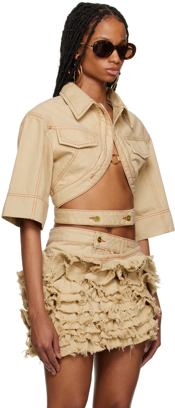 JACQUEMUS LE RAPHIA クロップドシャツ ベージュリネン Jacquemus Beige Le Raphia 'Le Haut de Nîmes Yuma' Denim Shirt