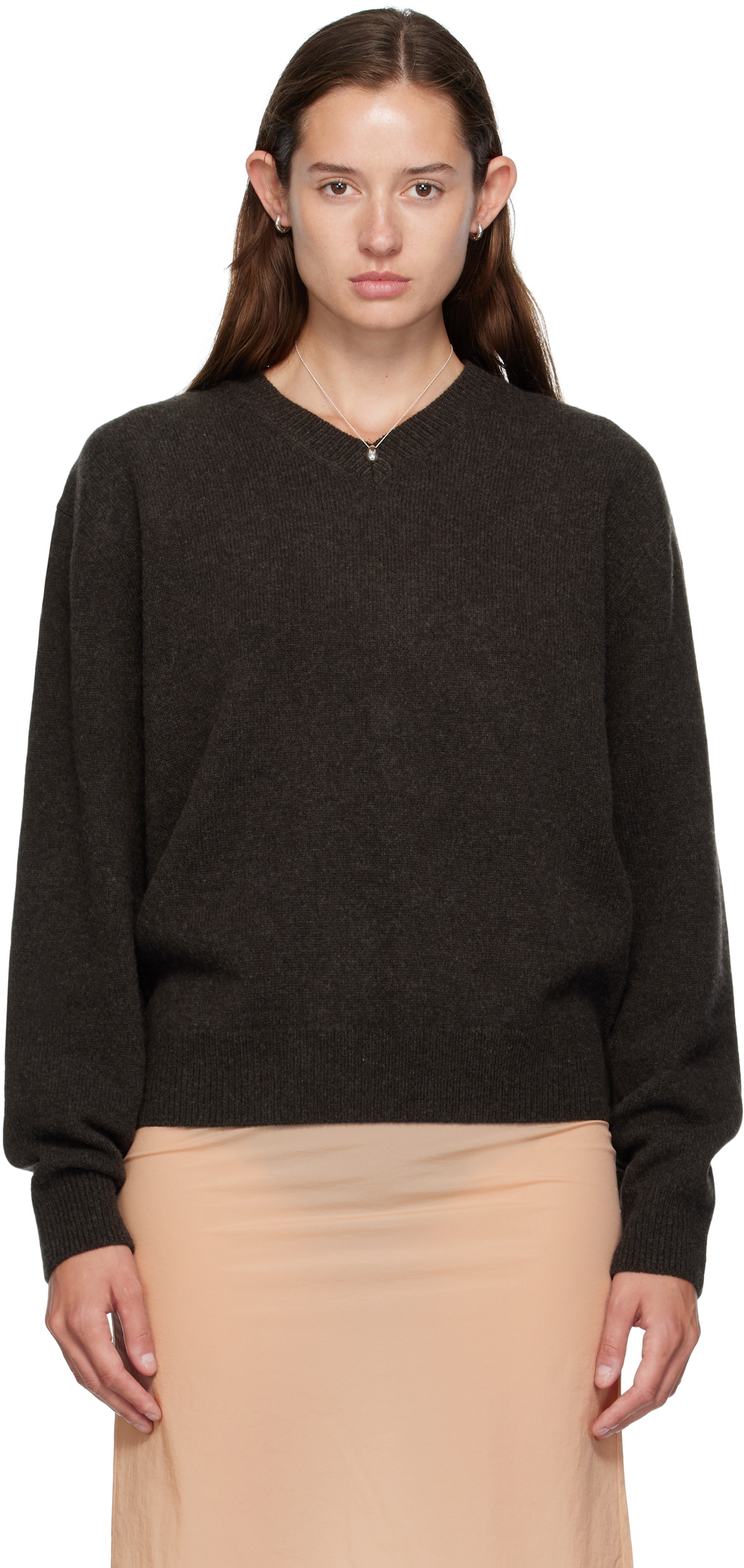 COOR Brown Wool V-Neck Sweater