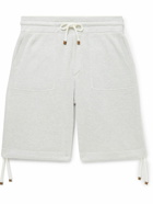 Brunello Cucinelli - Straight-Leg Ribbed Cotton-Jersey Drawstring Bermuda Shorts - Gray