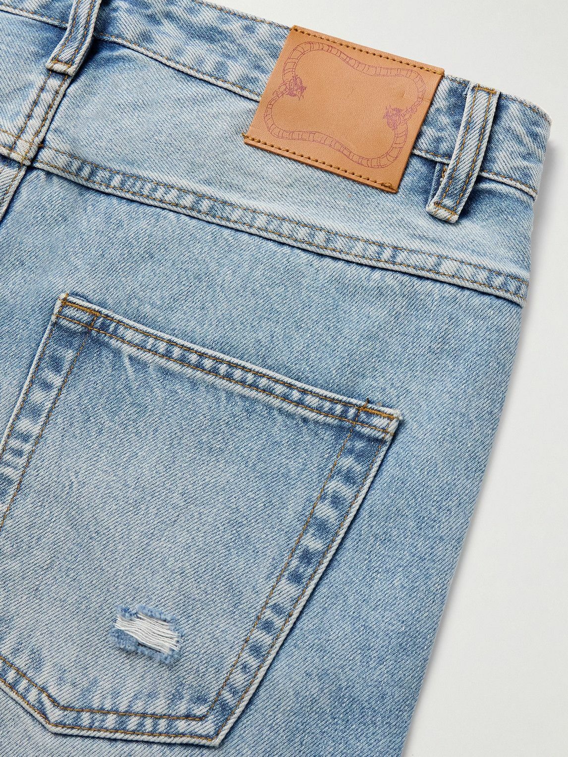 MANAAKI - Tama Slim-Fit Straight-Leg Distressed Denim Shorts - Blue
