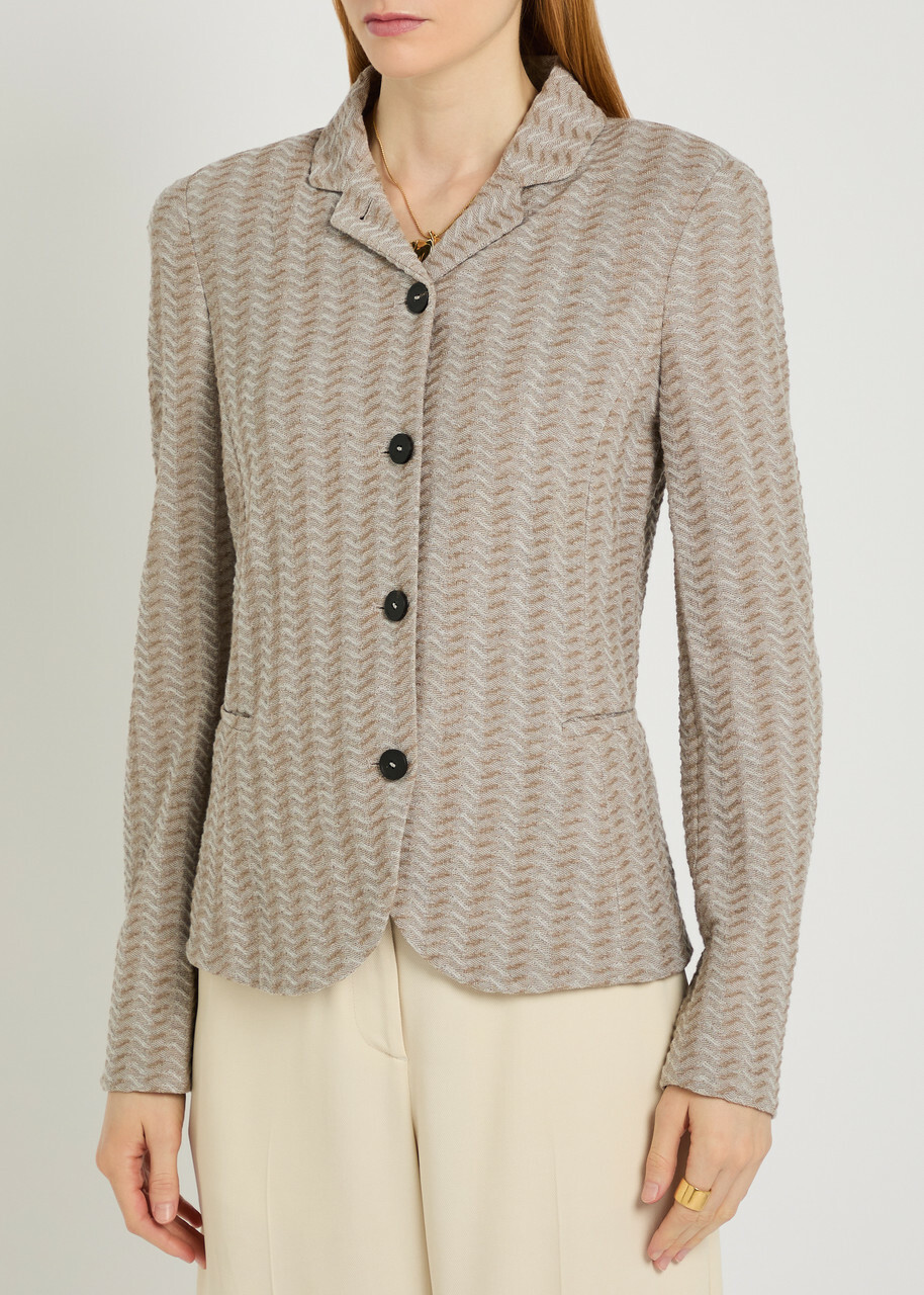 Emporio Armani Chevron-knit Cotton-blend Jacket Beige