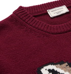 Maison Kitsuné - Logo-Intarsia Wool Sweater - Burgundy