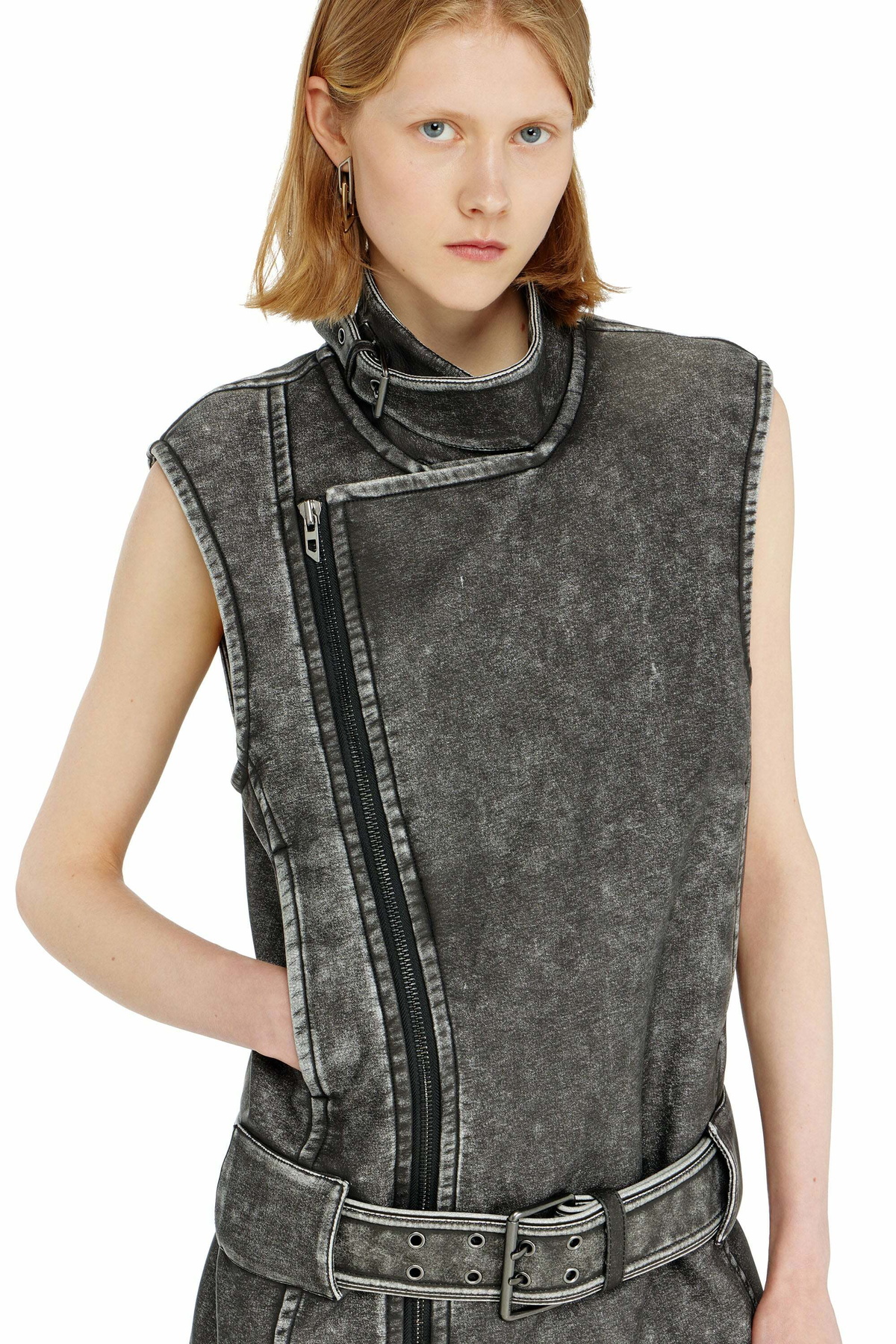 Diesel Biker-style mini dress with belt - Dresses Womens in Grey