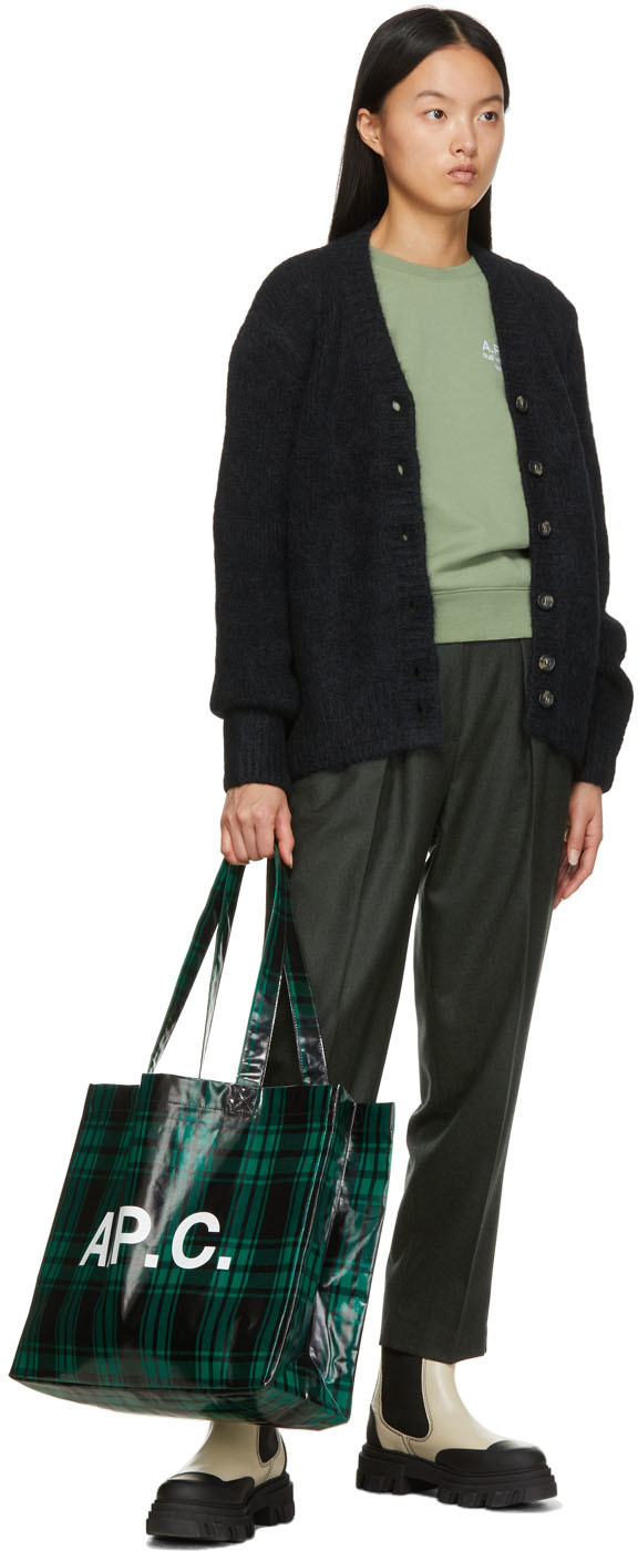 A.P.C. Green & Black Check Diane Shopping Tote Bag A.P.C.