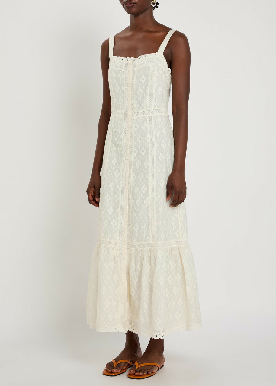 Paige Kelli Embroidered Cotton and Silk-blend Midi Dress White