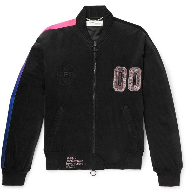 Photo: Off-White - Oversized Logo-Embellished Cotton-Blend Velour Bomber Jacket - Black