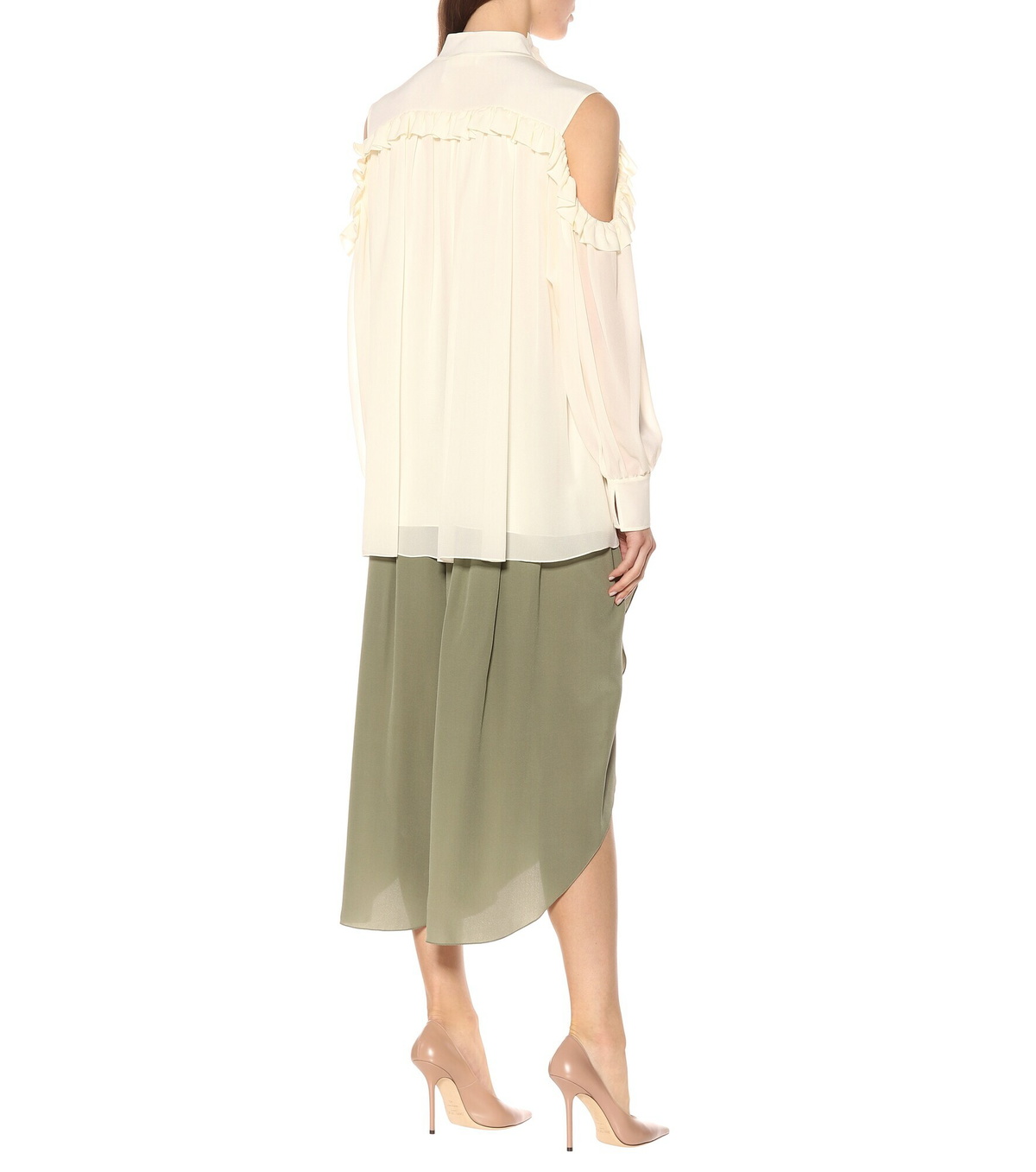 Chloe Silk Criss Cross Cuffed Shirt Cloud