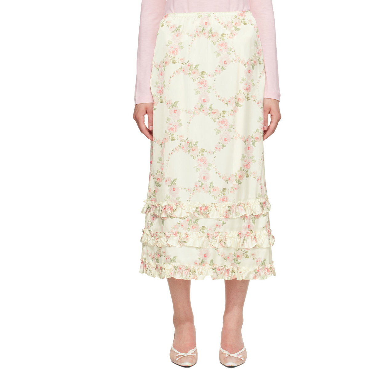 Simone Rocha White Ruffle Frill Hem Easy Midi Skirt