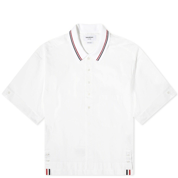 Photo: Thom Browne Men's Knit Collar Short Sleeve Seersucker Shirt in White