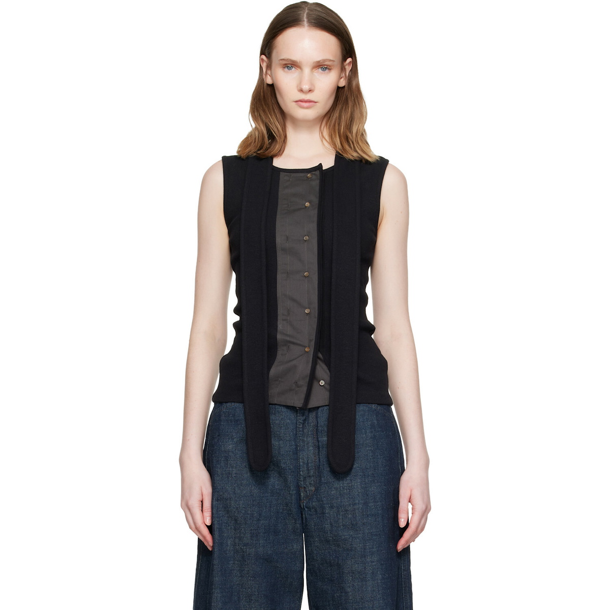 LEMAIRE Black Asymmetrical Fitted Tank Top