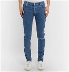 Balmain - Skinny-Fit Satin-Trimmed Distressed Denim Jeans - Blue