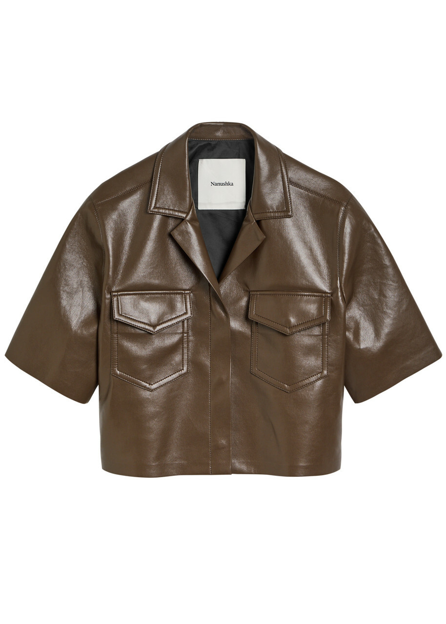 Nanushka Maisie Faux Leather Shirt Chocolate