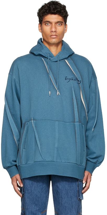 Photo: Feng Chen Wang Blue Artisnal Hand Painted Pleated Hoodie