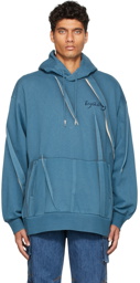 Feng Chen Wang Blue Artisnal Hand Painted Pleated Hoodie